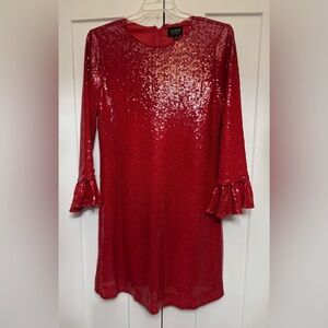 J. Crew Red Sequin Scoop Neck Dress